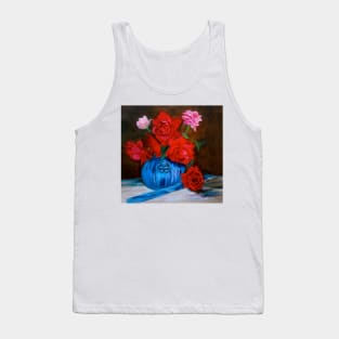 Red Roses in a Blue Vase Tank Top